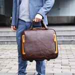 Valigetta da viaggio vintage in pelle 16" con ruote e scomparto l