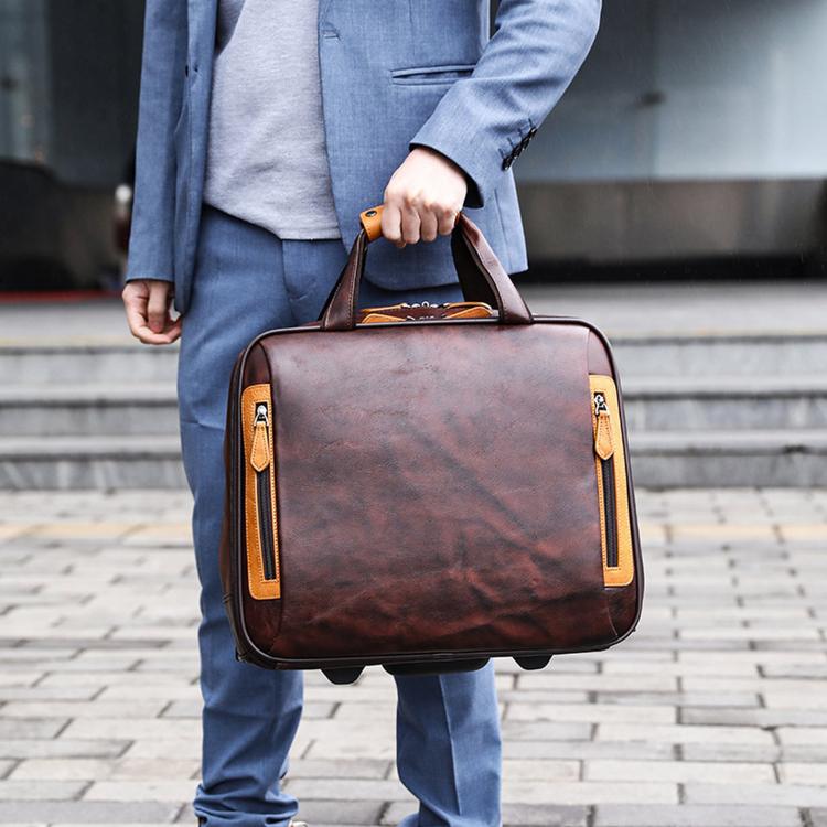 Valigetta da viaggio vintage in pelle 16" con ruote e scomparto l