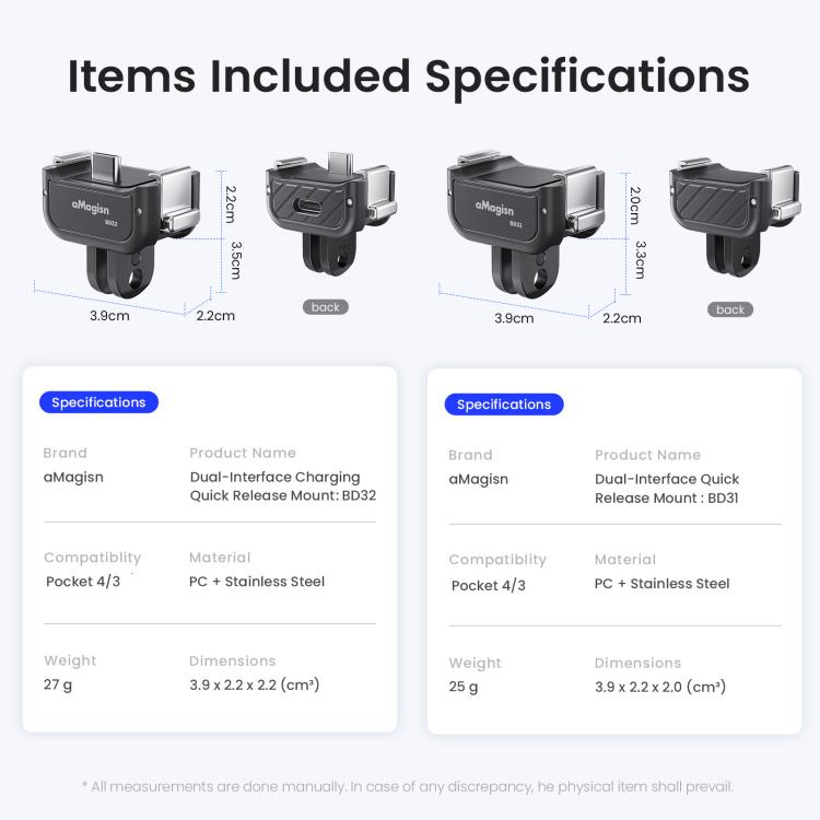 Supporto a sgancio rapido a doppia interfaccia aMaginsn per DJI Pocket 4 / 3, Standard Mount, Charging Mount
