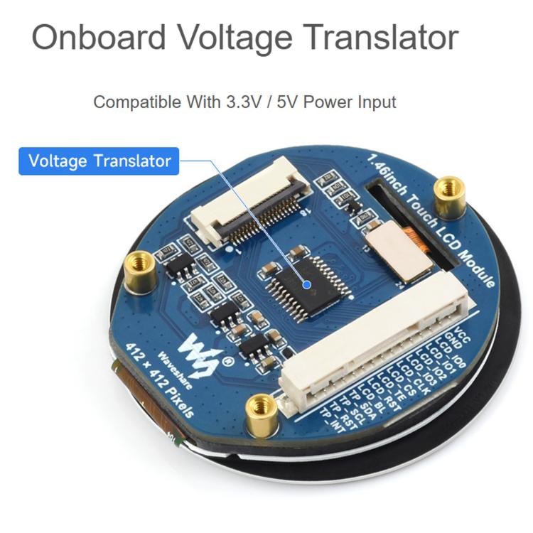 Modulo display LCD touch da 1,46 pollici Waveshare con risoluzione 412 × 412, 16,7 milioni di colori e interfacce di comunicazione QSPI e I2C., 34955