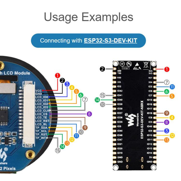Modulo display LCD touch da 1,46 pollici Waveshare con risoluzione 412 × 412, 16,7 milioni di colori e interfacce di comunicazione QSPI e I2C., 34955