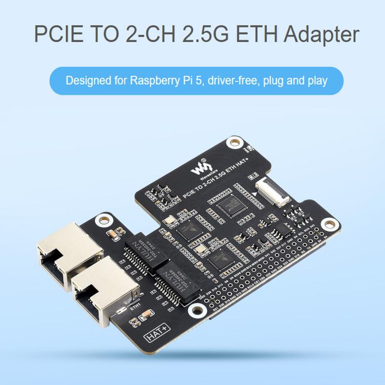 Adattatore Waveshare PCIe a 2 canali 2.5G ETH per Raspberry Pi 5 con doppio chip RTL8125, 34932