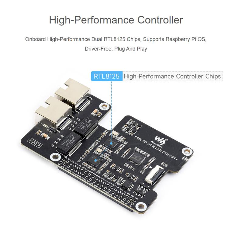 Adattatore Waveshare PCIe a 2 canali 2.5G ETH per Raspberry Pi 5 con doppio chip RTL8125, 34932