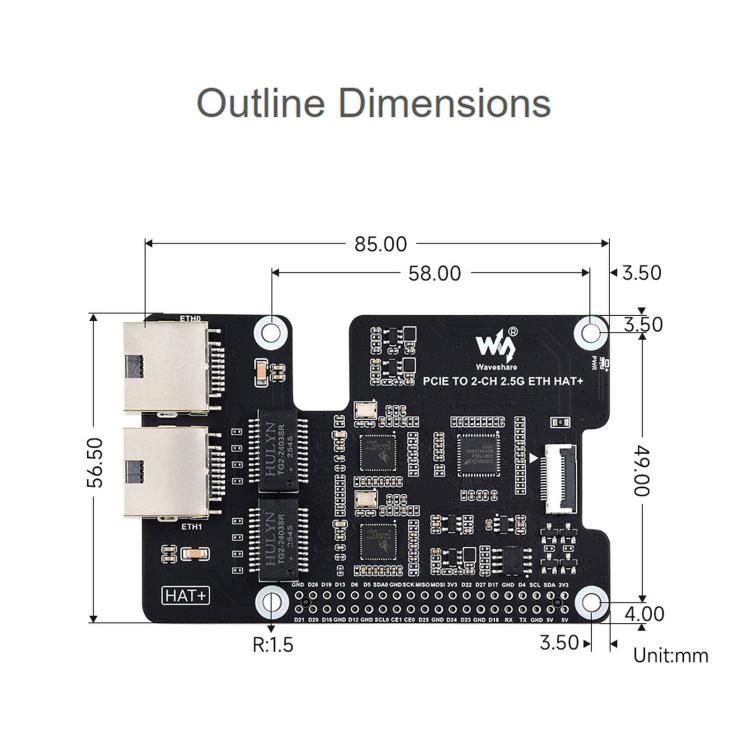 Adattatore Waveshare PCIe a 2 canali 2.5G ETH per Raspberry Pi 5 con doppio chip RTL8125, 34932