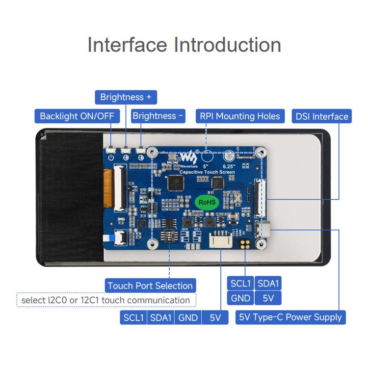 Waveshare Display touch capacitivo DSI da 6,25 pollici, tipo B, risoluzione 720 × 1560, pannello IPS, 35000
