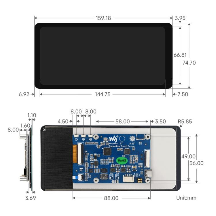 Waveshare Display touch capacitivo DSI da 6,25 pollici, tipo B, risoluzione 720 × 1560, pannello IPS, 35000