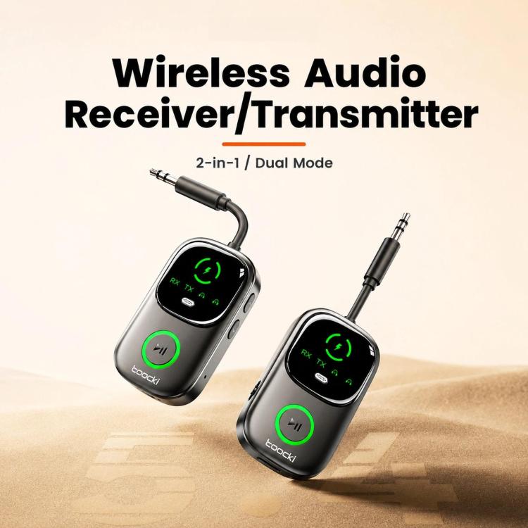 Adattatore audio wireless Toocki 2-in-1 Bluetooth 5.4 con trasmettitore, ricevitore, AUX e ingresso da 3,5 mm e indicatore di carica., BT-05