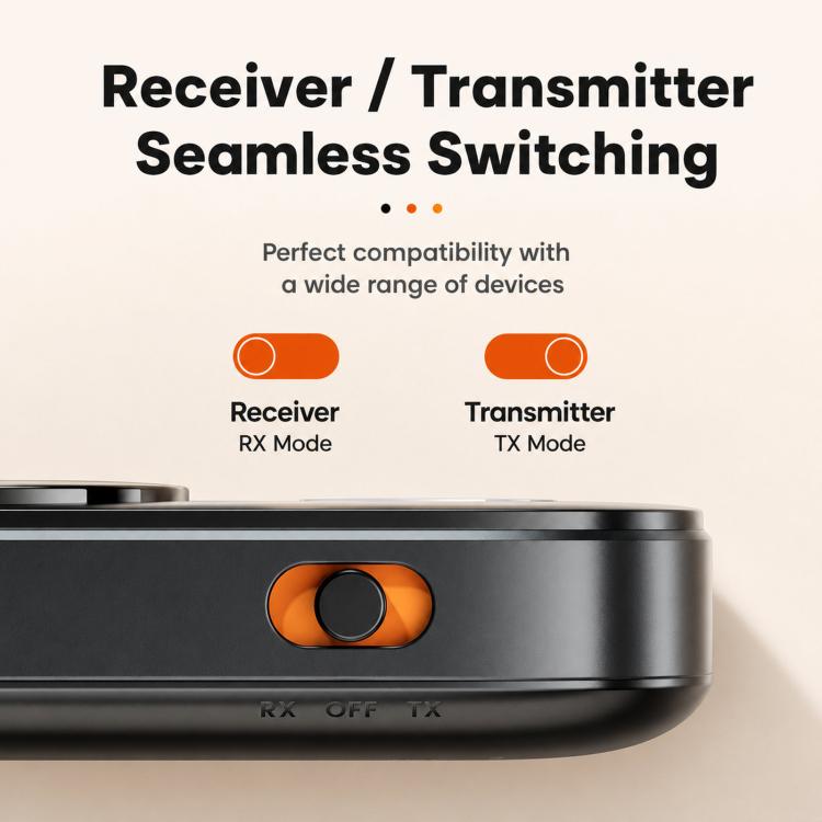 Adattatore audio wireless Toocki 2-in-1 Bluetooth 5.4 con trasmettitore, ricevitore, AUX e ingresso da 3,5 mm e indicatore di carica., BT-05