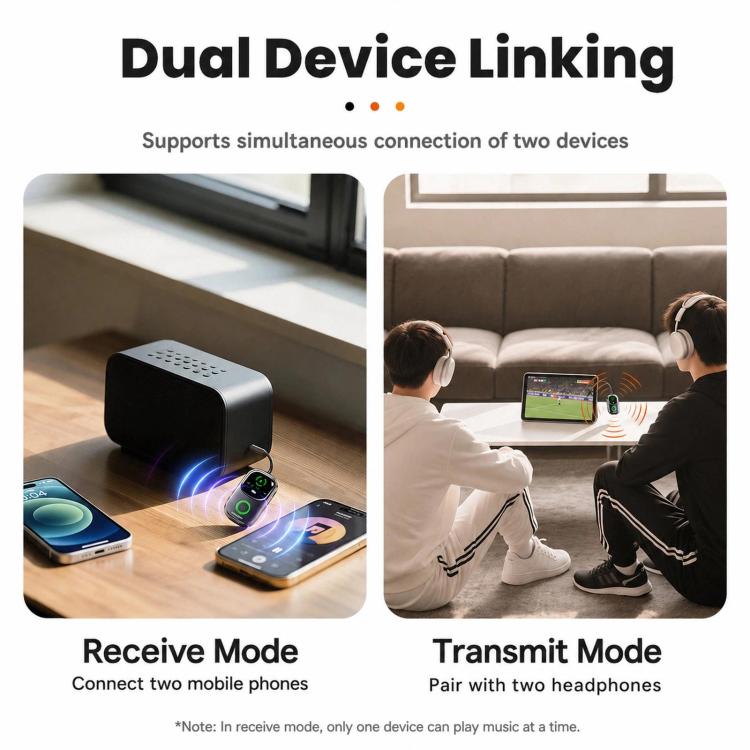 Adattatore audio wireless Toocki 2-in-1 Bluetooth 5.4 con trasmettitore, ricevitore, AUX e ingresso da 3,5 mm e indicatore di carica., BT-05
