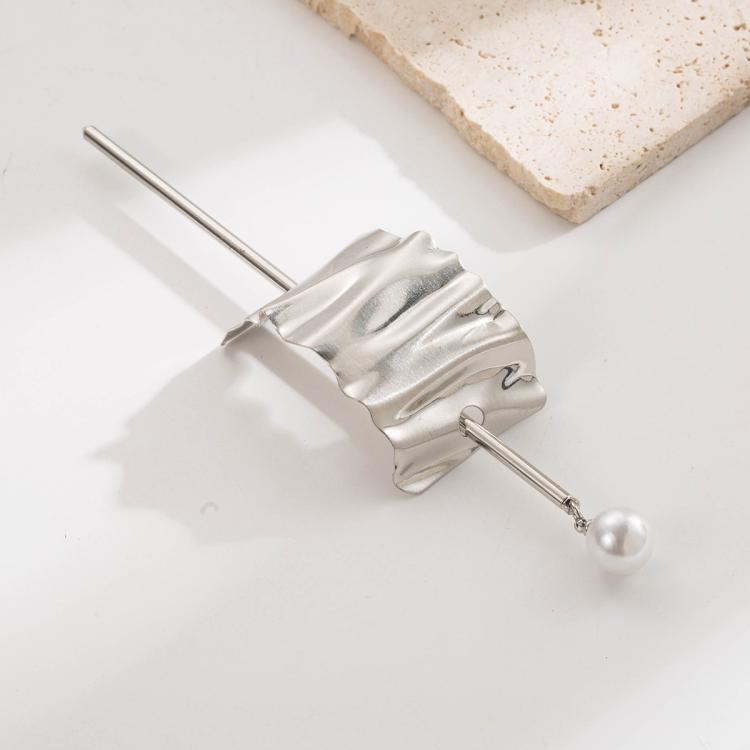 Fermaglio per capelli in lega con forcina e perla bianca