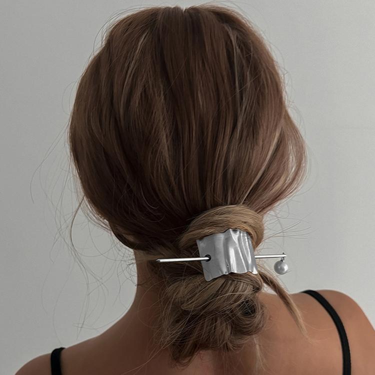 Fermaglio per capelli in lega con forcina e perla bianca