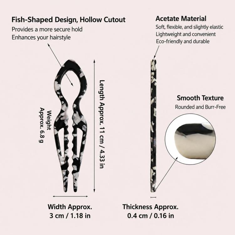 Fermaglio per capelli a U in acetato a forma di pesce 15cm