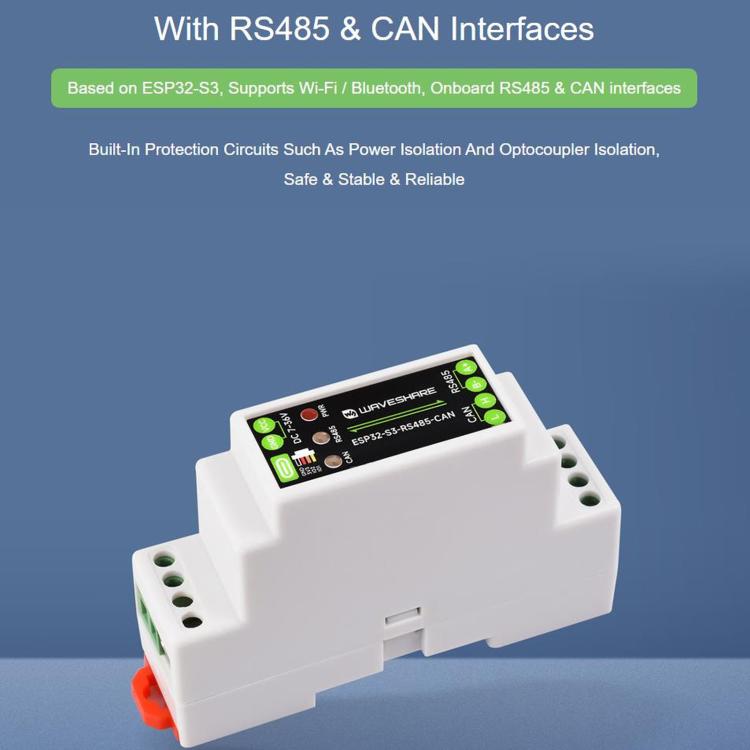 Scheda di controllo WAVESHARE ESP32-S3 con interfacce di comunicazione RS485 e CAN, supporta Wi-Fi/Bluetooth e dispone di molteplici circuiti di protezione integrati., Onboard Antenna