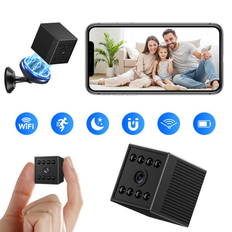 Mini telecamera WiFi ricaricabile W10, senza fili, 1080P, per interni, con base magnetica e visione notturna.