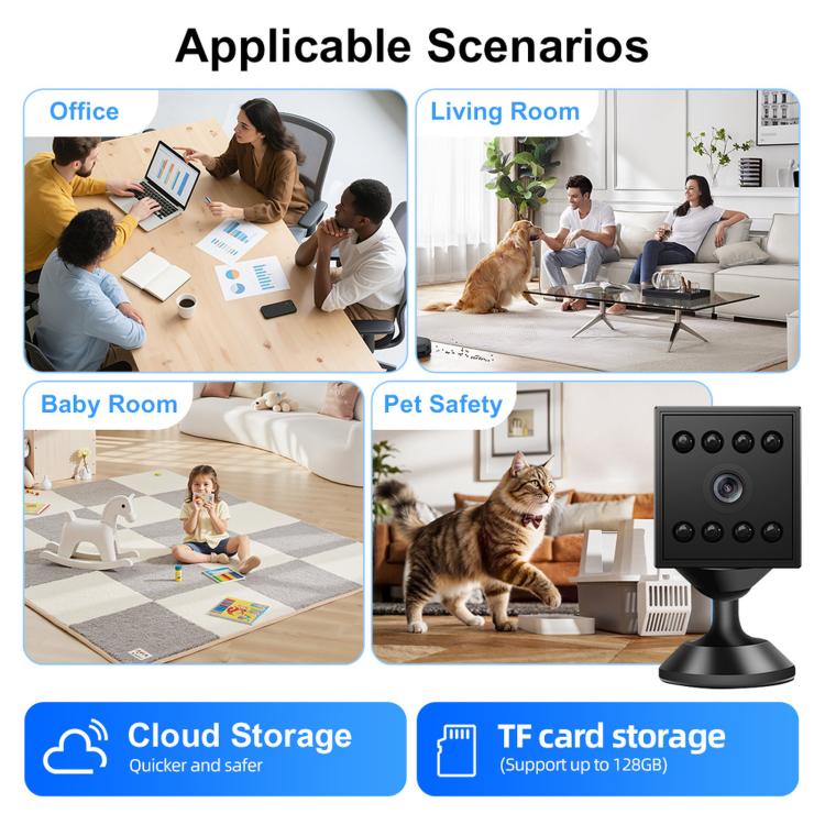 Mini telecamera WiFi ricaricabile W10, senza fili, 1080P, per interni, con base magnetica e visione notturna.
