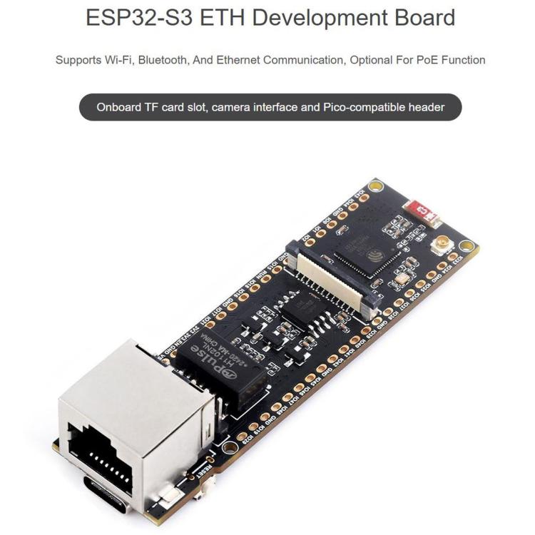 Scheda di sviluppo WAVESHARE ESP32-S3 ETH, porta Ethernet RJ45 10/100Mbps, supporto Wi-Fi e Bluetooth, processore dual core a 240 MHz, Single Board No Soldered Pin Header, Mainboard+OV5640 Camera No Soldered Pin Header                                  ...