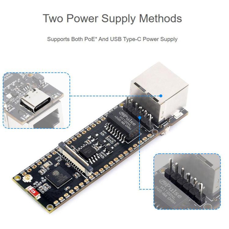 Scheda di sviluppo WAVESHARE ESP32-S3 ETH, porta Ethernet RJ45 10/100Mbps, supporto Wi-Fi e Bluetooth, processore dual core a 240 MHz, Single Board No Soldered Pin Header, Mainboard+OV5640 Camera No Soldered Pin Header                                  ...
