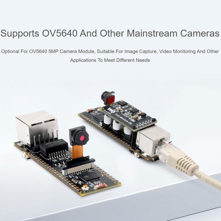 Scheda di sviluppo WAVESHARE ESP32-S3 ETH, porta Ethernet RJ45 10/100Mbps, supporto Wi-Fi e Bluetooth, processore dual core a 240 MHz, Single Board No Soldered Pin Header, Mainboard+OV5640 Camera No Soldered Pin Header                                  ...