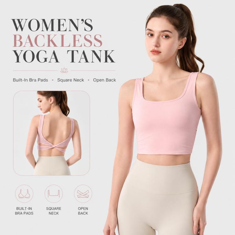 Top da yoga estivo sexy senza schienale da donna, canotta sportiva con coppe imbottite., S, M, L, XL