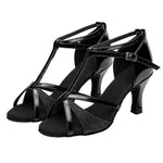 Scarpe da ballo latino da donna, sandali con lacci in raso per balli da sala e salsa, tacco medio di 5 cm, suola in camoscio., 37