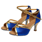 Scarpe da ballo latino da donna, sandali con lacci in raso per balli da sala e salsa, tacco medio di 5 cm, suola in camoscio., 38