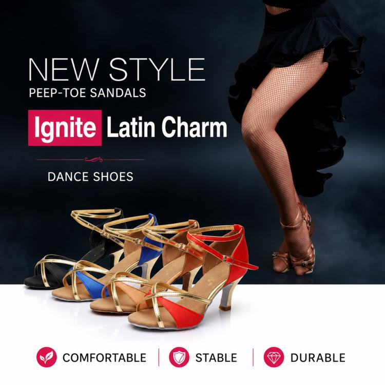 Scarpe da ballo latino da donna, sandali con lacci in raso per balli da sala e salsa, tacco medio di 5 cm, suola in camoscio., 41