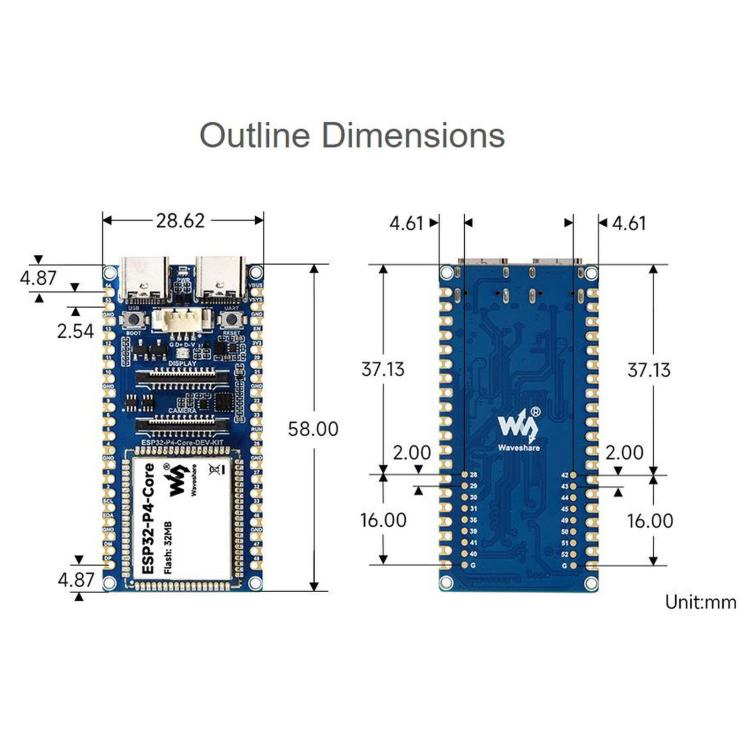 Scheda di sviluppo WAVESHARE ESP32-P4-Core, dotata di processori RISC-V dual-core e single-core a 32 bit, supporta USB OTG 2.0 HS, With Soldered Pin Header, No Soldered Pin Header