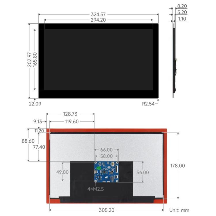 Display touch capacitivo DSI ad alta risoluzione da 13,3 pollici WAVESHARE, 1920 × 1080, IPS, pannello in vetro temperato, interfaccia DSI, touch a 10 punti, Without Back Panel, With Back Panel
