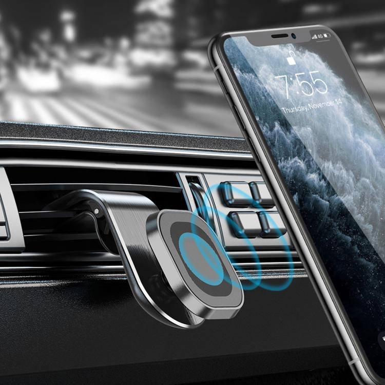 Supporto magnetico a L per telefono da auto, da fissare alla bocchetta dell'aria, con magneti potenti e clip in silicone.