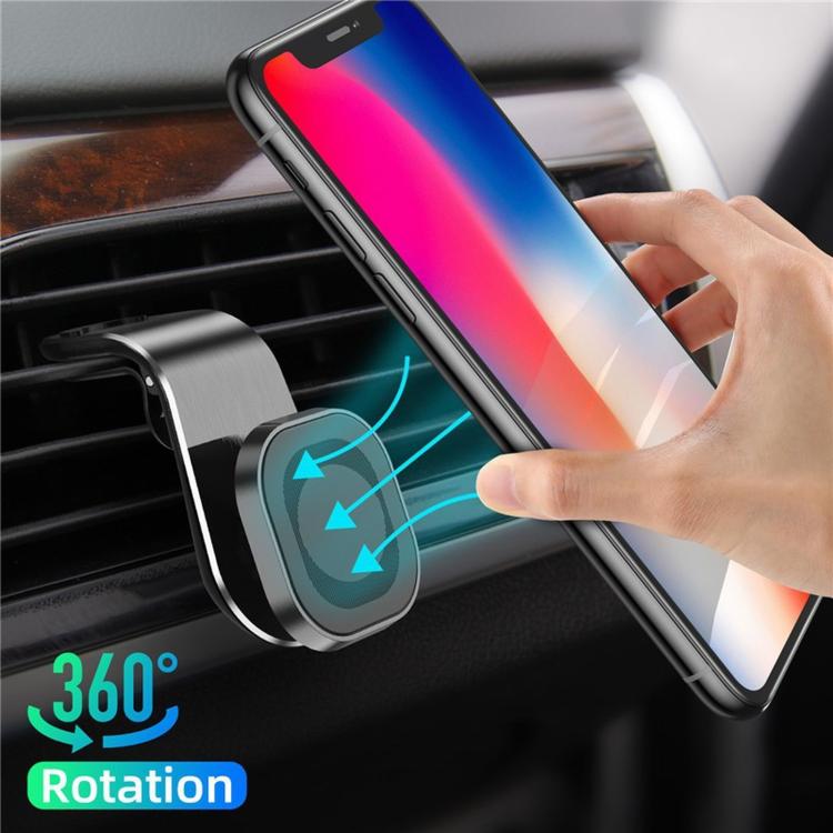 Supporto magnetico a L per telefono da auto, da fissare alla bocchetta dell'aria, con magneti potenti e clip in silicone.