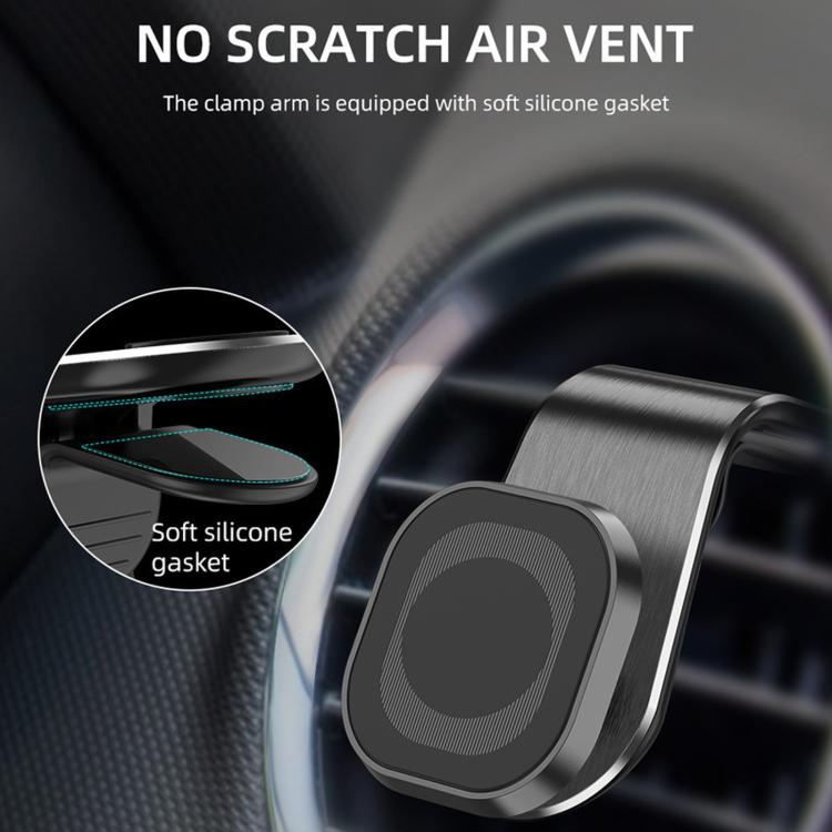 Supporto magnetico a L per telefono da auto, da fissare alla bocchetta dell'aria, con magneti potenti e clip in silicone.