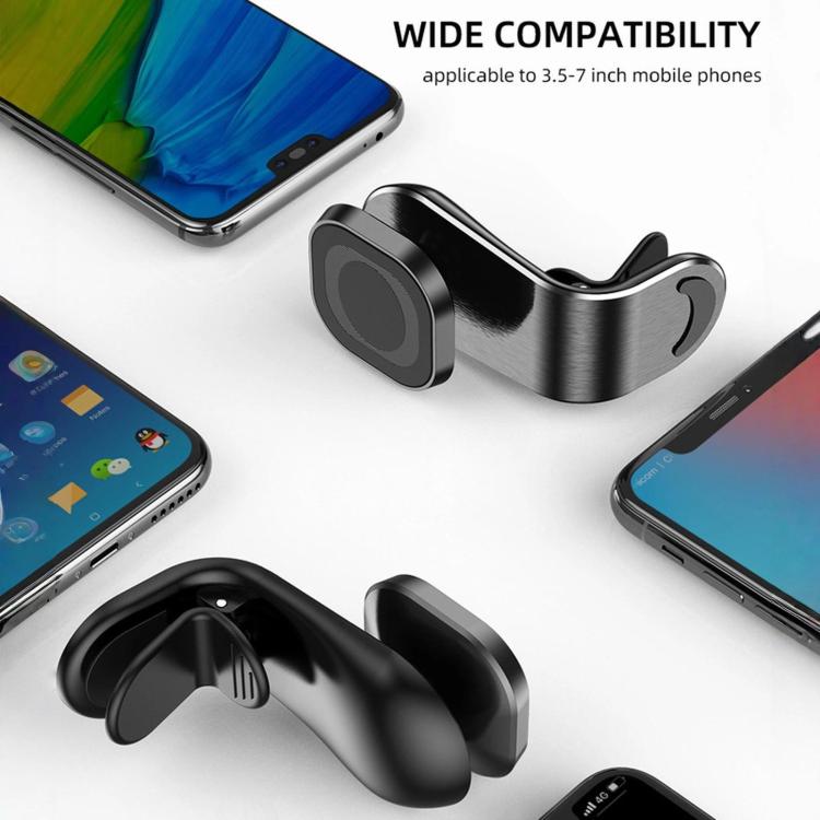 Supporto magnetico a L per telefono da auto, da fissare alla bocchetta dell'aria, con magneti potenti e clip in silicone.