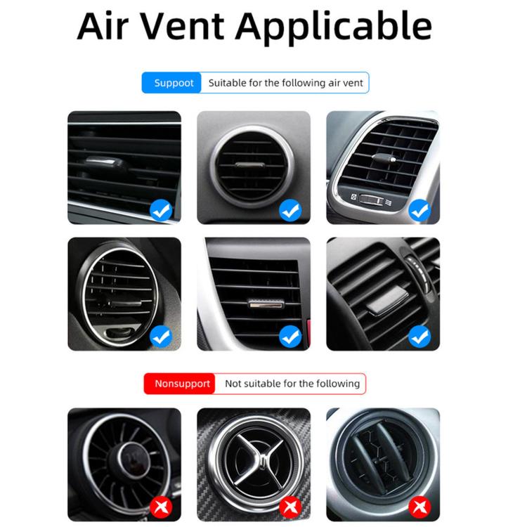 Supporto magnetico a L per telefono da auto, da fissare alla bocchetta dell'aria, con magneti potenti e clip in silicone.