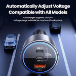 Caricabatterie rapido da auto Toocki da 200 W con 3 porte: doppia USB-C da 100 W e adattatore USB-A PD da 18 W con anello luminoso a LED., SD-033-9