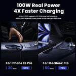 Caricabatterie rapido da auto Toocki da 200 W con 3 porte: doppia USB-C da 100 W e adattatore USB-A PD da 18 W con anello luminoso a LED., SD-033-9
