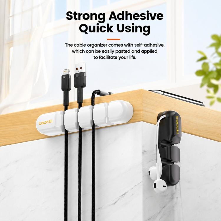 Toocki Organizzatore di cavi in silicone autoadesivo da scrivania con clip per la gestione dei cavi, 3-slot White, 5-slot White, 7-slot White, 3-slot Black, 5-slot Black, 7-slot Black