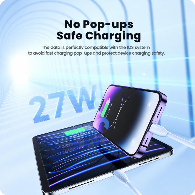 Cavo di ricarica rapida Toocki PD da 27 W USB-C / Type-C a 8 pin, lunghezza 2 m.