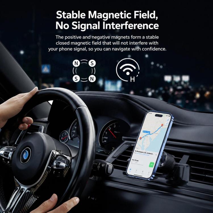 Supporto magnetico per telefono da auto Toocki con gancio di fissaggio anticaduta e rotazione a 360 gradi.