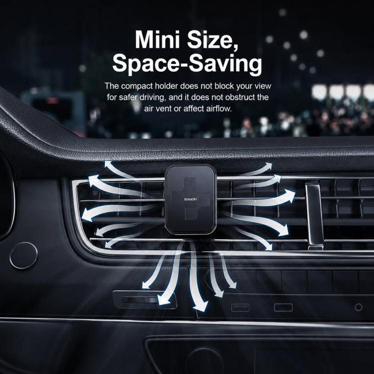 Supporto magnetico per telefono da auto Toocki con gancio di fissaggio anticaduta e rotazione a 360 gradi.