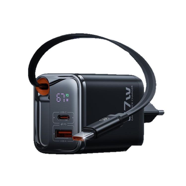 Caricabatterie da parete Toocki da 67 W con cavo USB-C retrattile, stazione di ricarica rapida 3 in 1 con indicatore LED di potenza., EU Plug