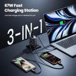 Caricabatterie da parete Toocki da 67 W con cavo USB-C retrattile, stazione di ricarica rapida 3 in 1 con indicatore LED di potenza., EU Plug