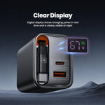 Caricabatterie da parete Toocki da 67 W con cavo USB-C retrattile, stazione di ricarica rapida 3 in 1 con indicatore LED di potenza., EU Plug