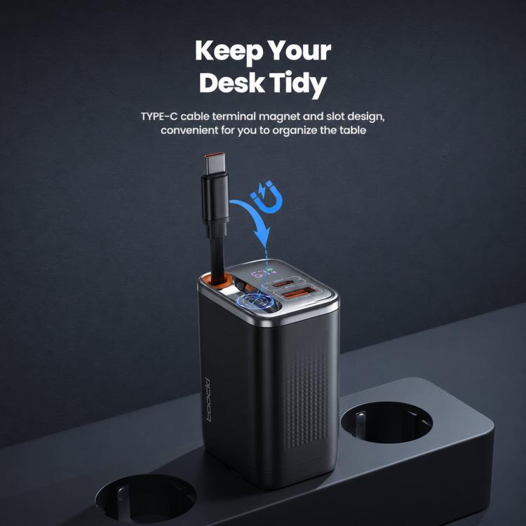 Caricabatterie da parete Toocki da 67 W con cavo USB-C retrattile, stazione di ricarica rapida 3 in 1 con indicatore LED di potenza., EU Plug