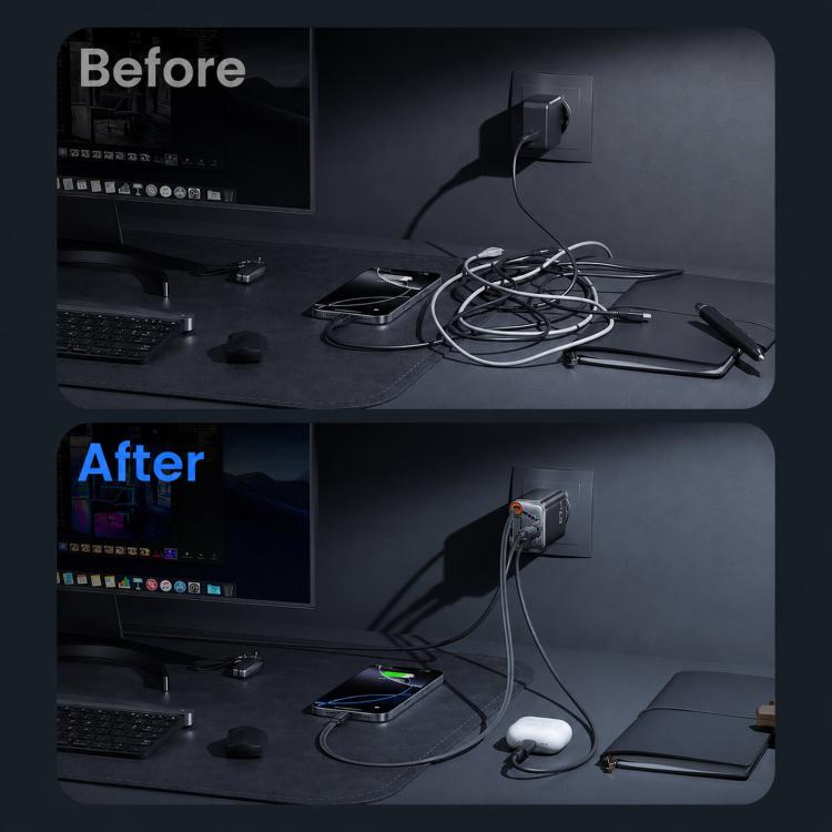 Caricabatterie da parete Toocki da 67 W con cavo USB-C retrattile, stazione di ricarica rapida 3 in 1 con indicatore LED di potenza., EU Plug