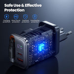 Caricabatterie da parete Toocki da 67 W con cavo USB-C retrattile, stazione di ricarica rapida 3 in 1 con indicatore LED di potenza., EU Plug