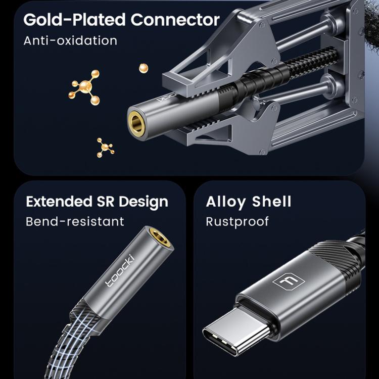 Adattatore per jack per cuffie, DAC ad alta risoluzione, dongle ausiliario intrecciato, Toocki USB-C/Type-C to 3.5mm Female, Toocki 8 Pin to 3.5mm Female