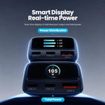 Caricabatterie da auto Toocki da 105 W con USB-C, 3 porte (1 USB-A e 2 USB-C) e display LCD a colori per il livello di carica., C46