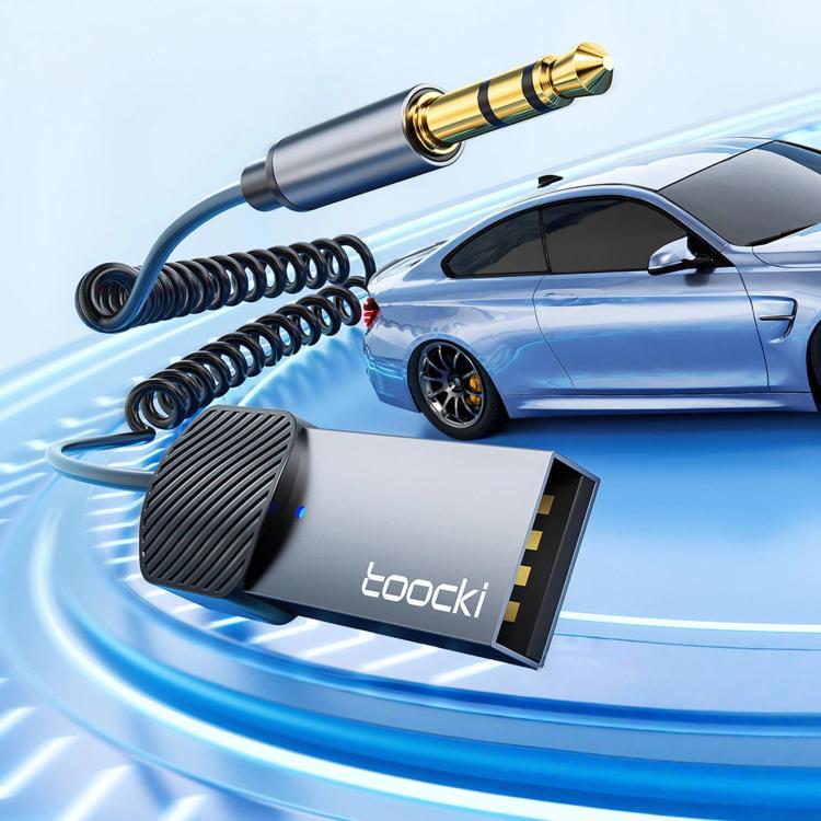 Adattatore Aux Bluetooth 5.4 Toocki con ricevitore da 3,5 mm, dongle audio wireless alimentato tramite USB e microfono, BT-01