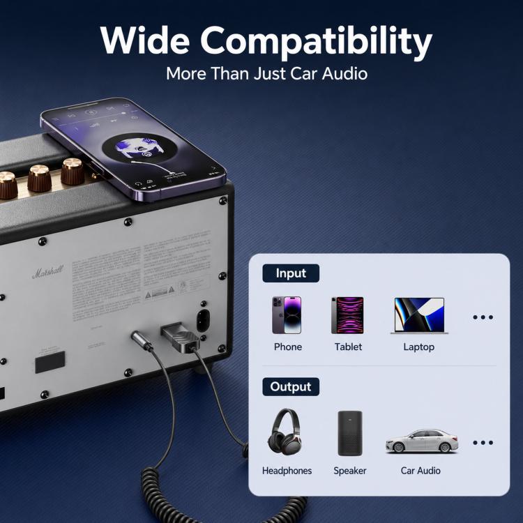 Adattatore Aux Bluetooth 5.4 Toocki con ricevitore da 3,5 mm, dongle audio wireless alimentato tramite USB e microfono, BT-01