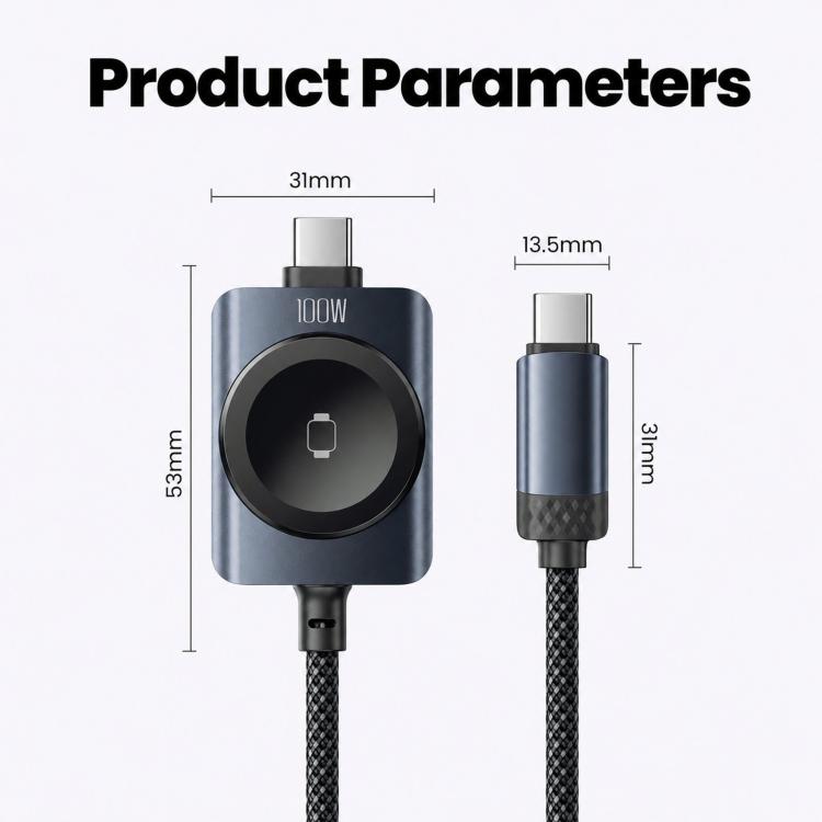 Cavo Toocki da 100 W 2 in 1 da USB-C a USB-C con caricabatterie magnetico per Apple Watch